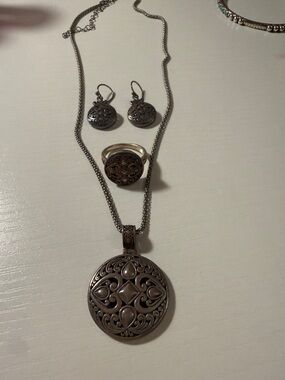 genuine 925 sterling filigree set of necklace, earrings, and ring